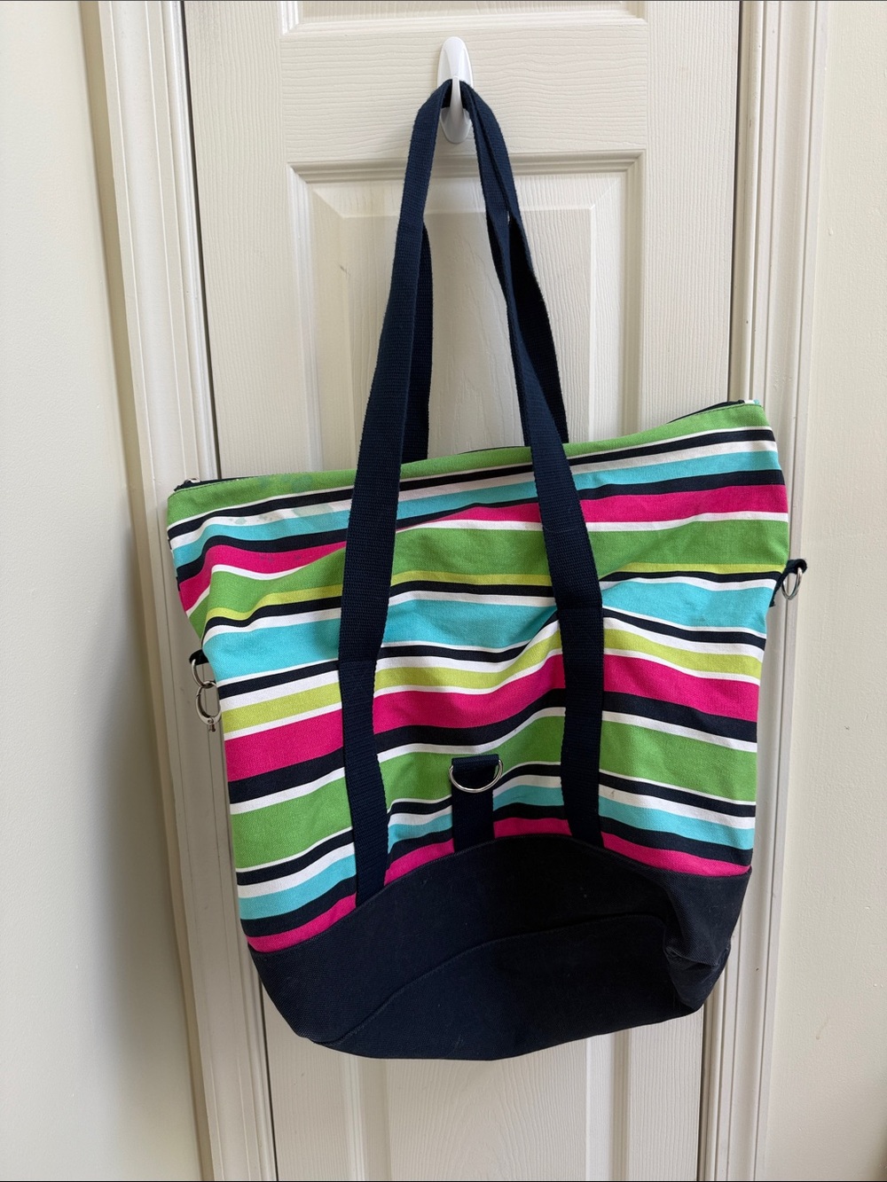 thirty-one Striped Canvas Tote in Green, Aqua, Pink & Navy